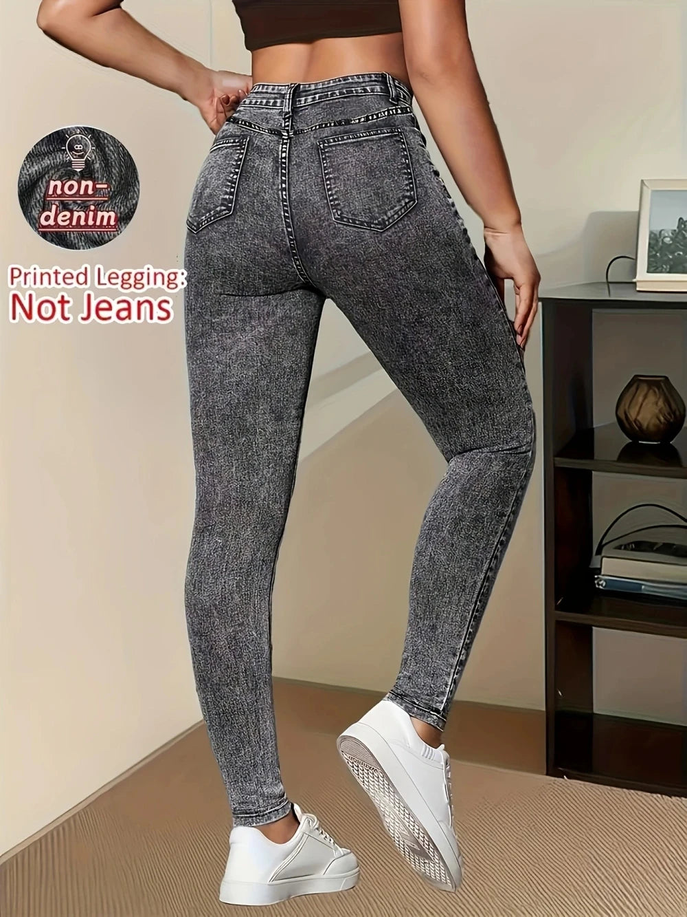 Faux Denim Printed Leggings