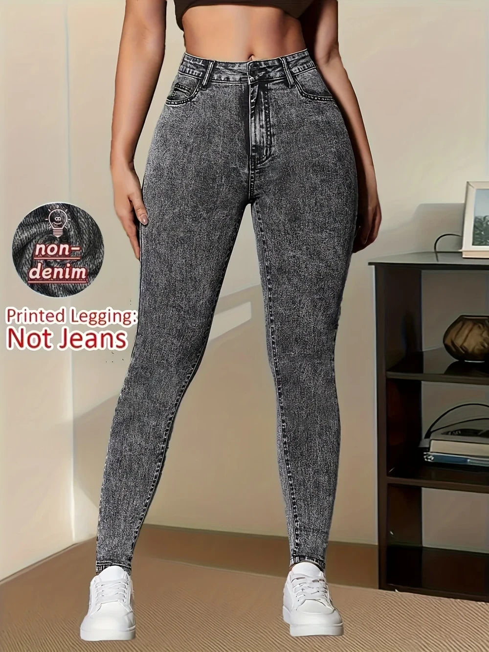 Faux Denim Printed Leggings