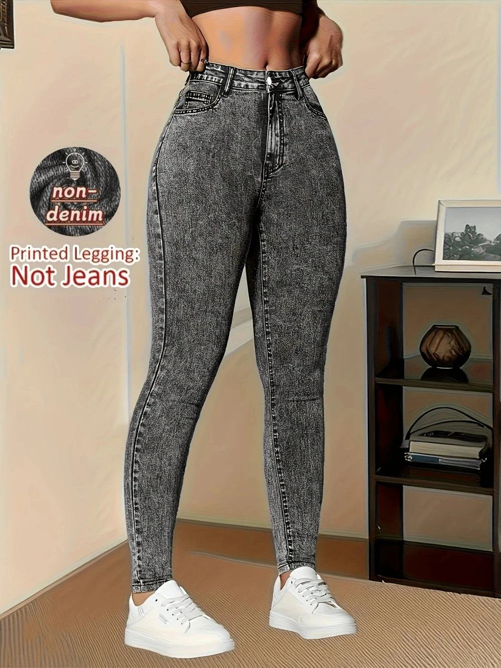 Faux Denim Printed Leggings