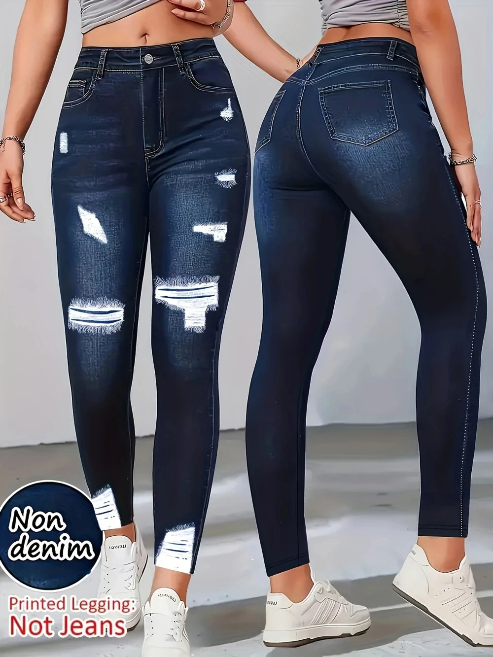 Faux Denim Print Leggings