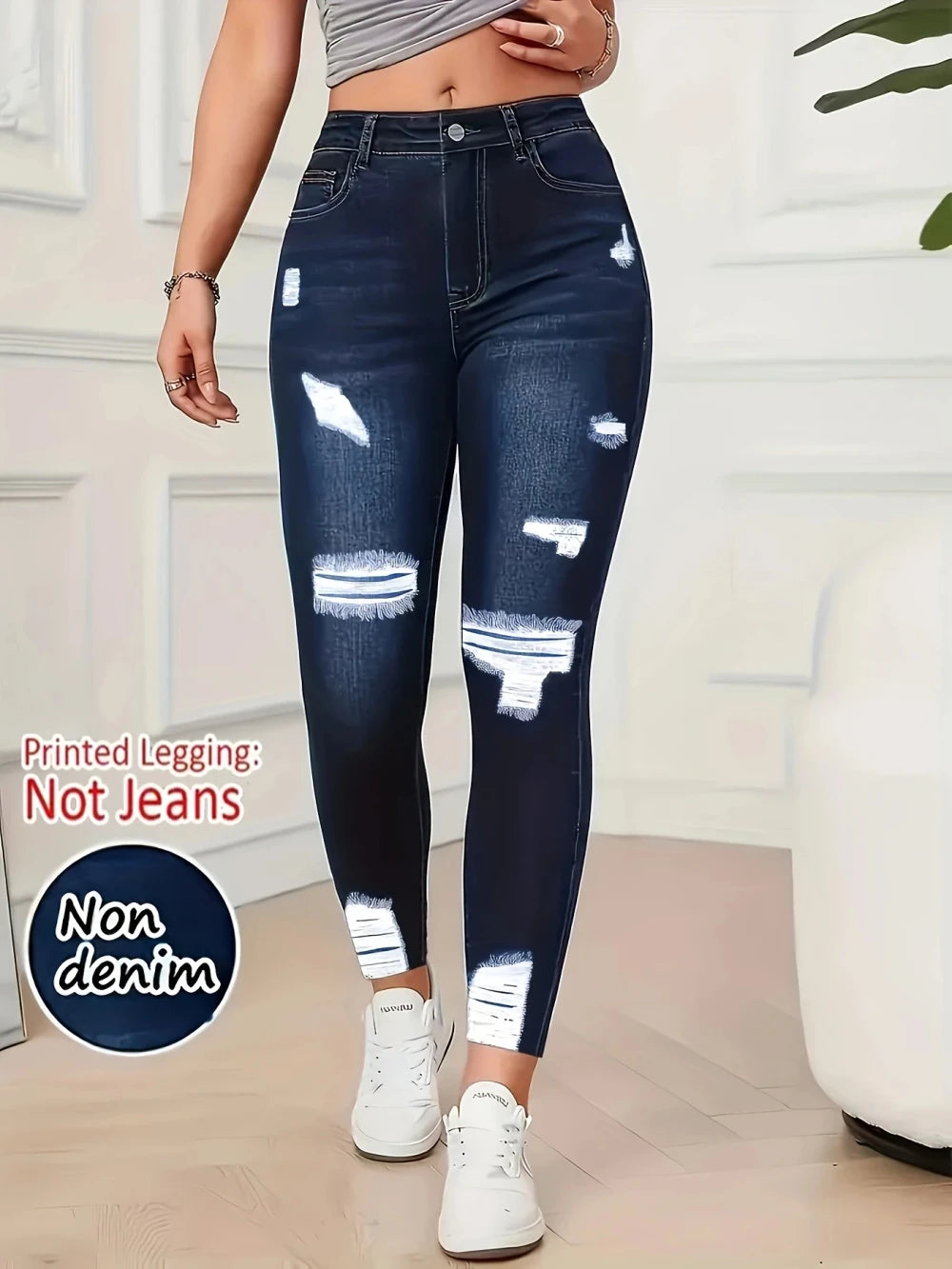 Faux Denim Print Leggings