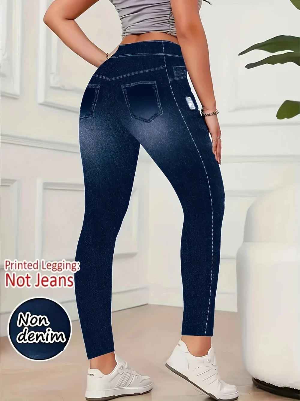 Faux Denim Print Leggings
