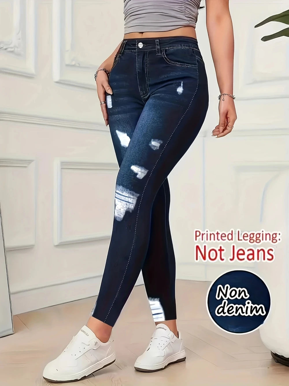 Faux Denim Print Leggings