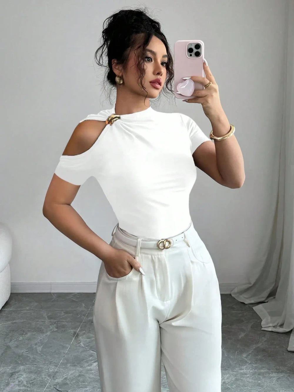 Knit Off-Shoulder T-Shirt