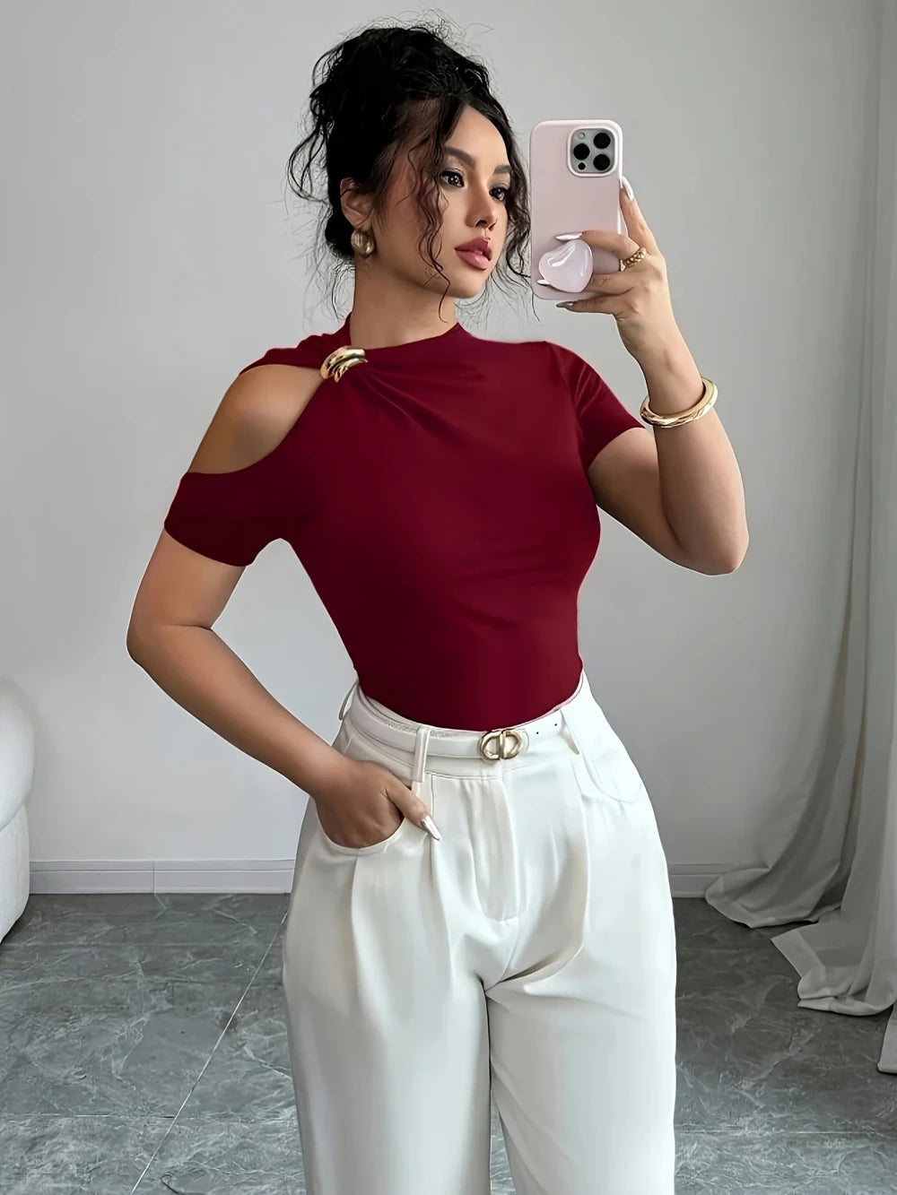 Knit Off-Shoulder T-Shirt