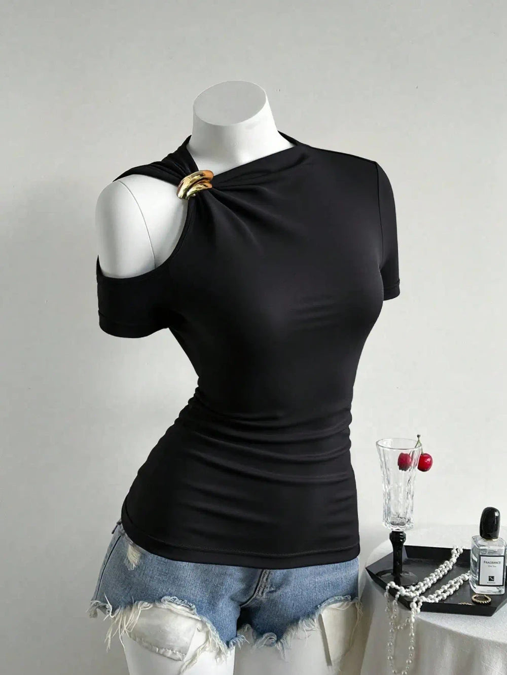 Knit Off-Shoulder T-Shirt
