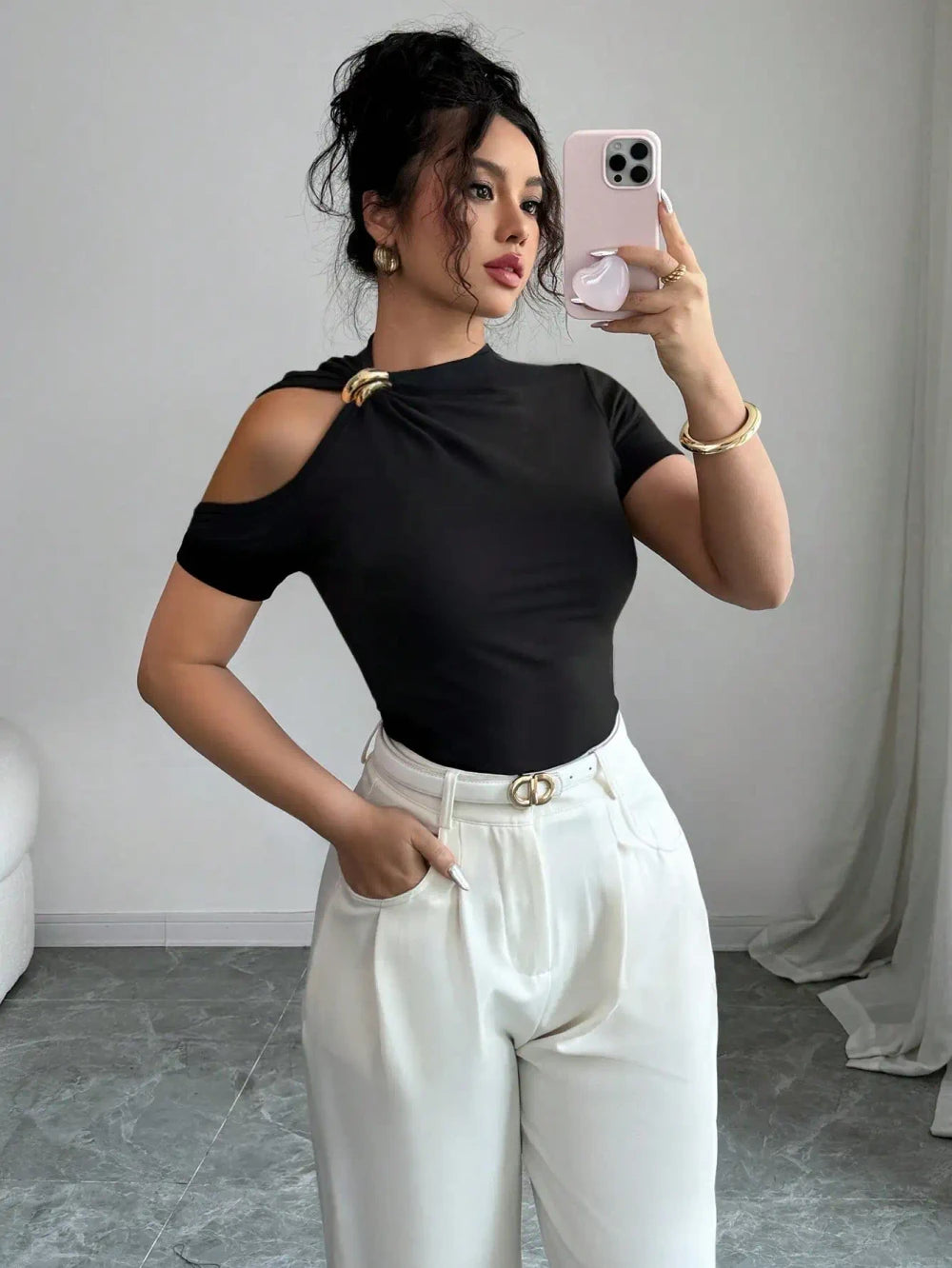 Knit Off-Shoulder T-Shirt