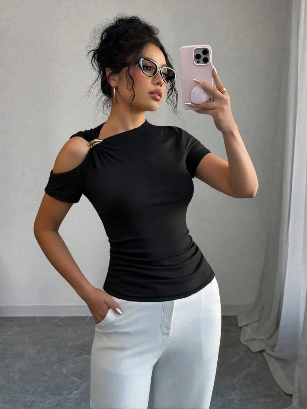 Knit Off-Shoulder T-Shirt