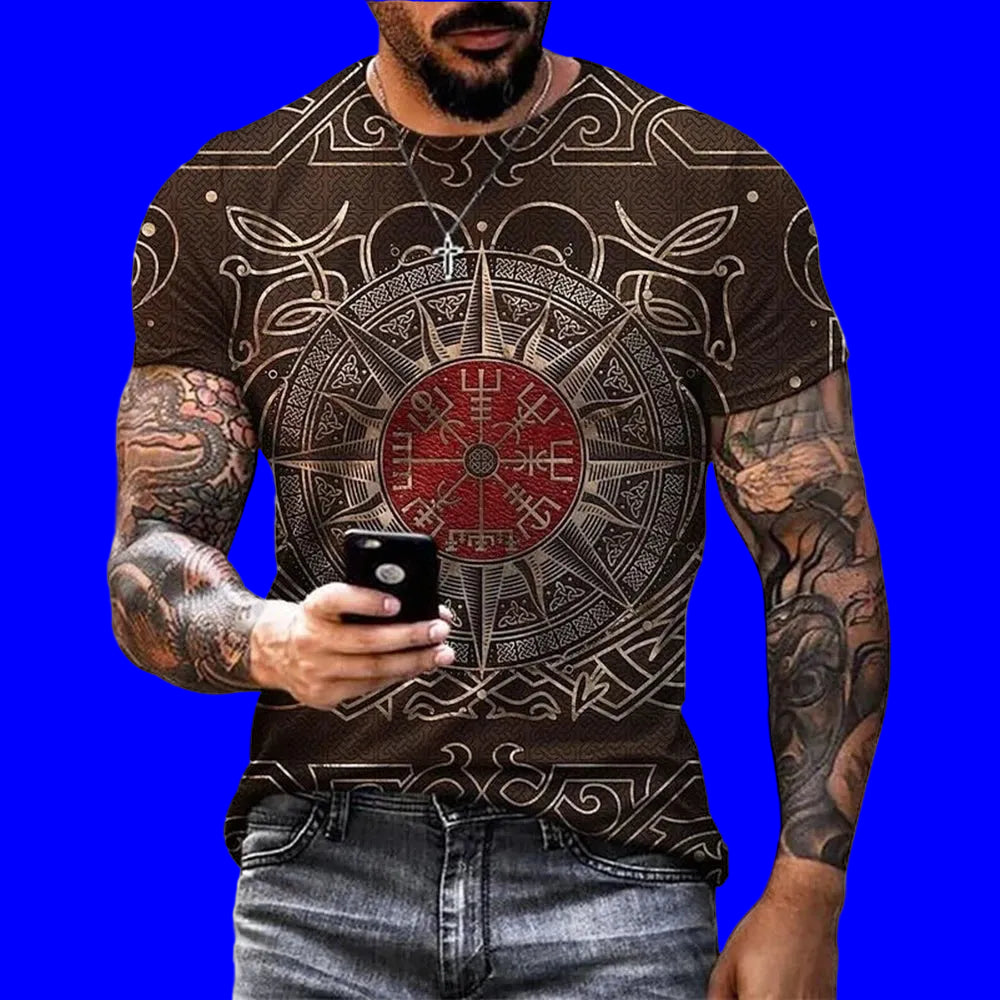 black with a compass design small red