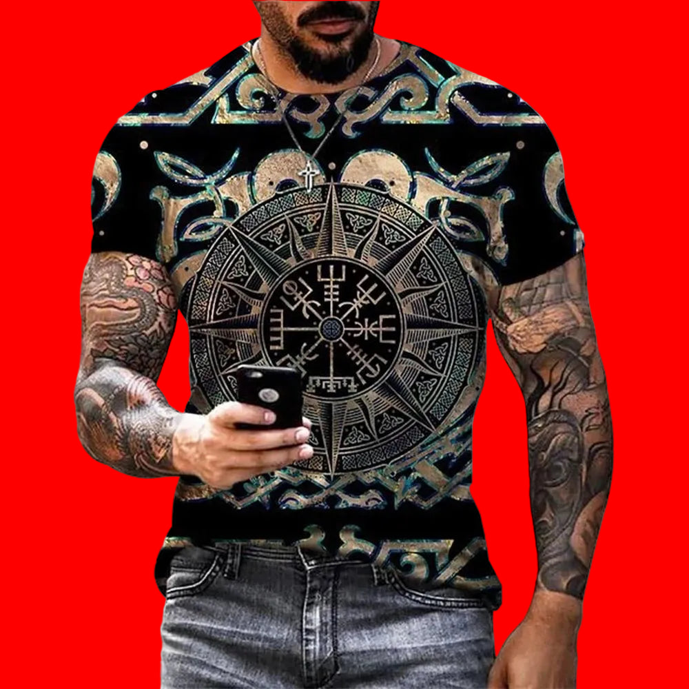 black with black & gold compass design