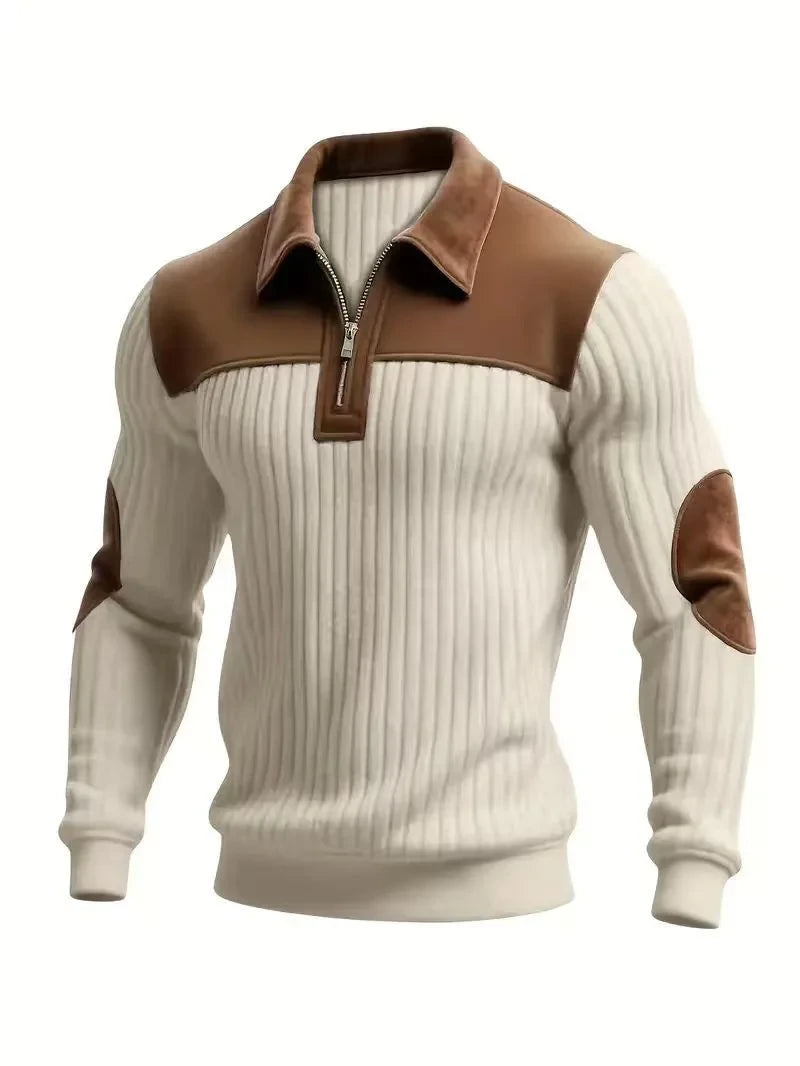 Men's Corduroy Color-Blocked Sports Sweatshirt