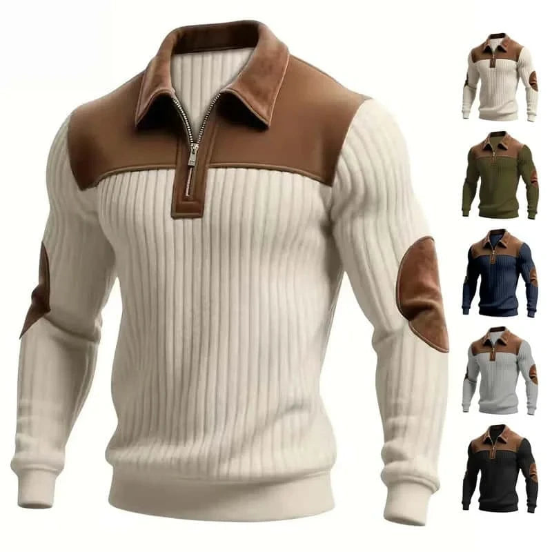 Men's Corduroy Color-Blocked Sports Sweatshirt