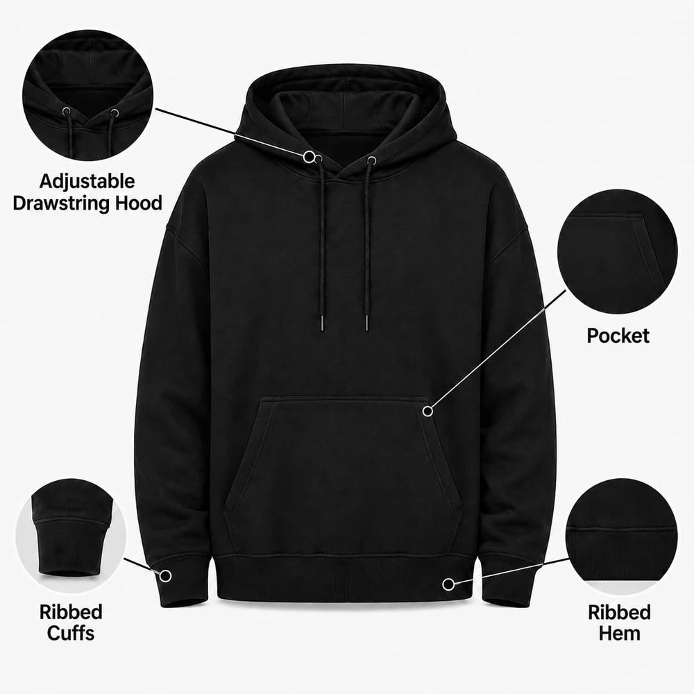 Lightweight Casual Black Pullover Hoodies