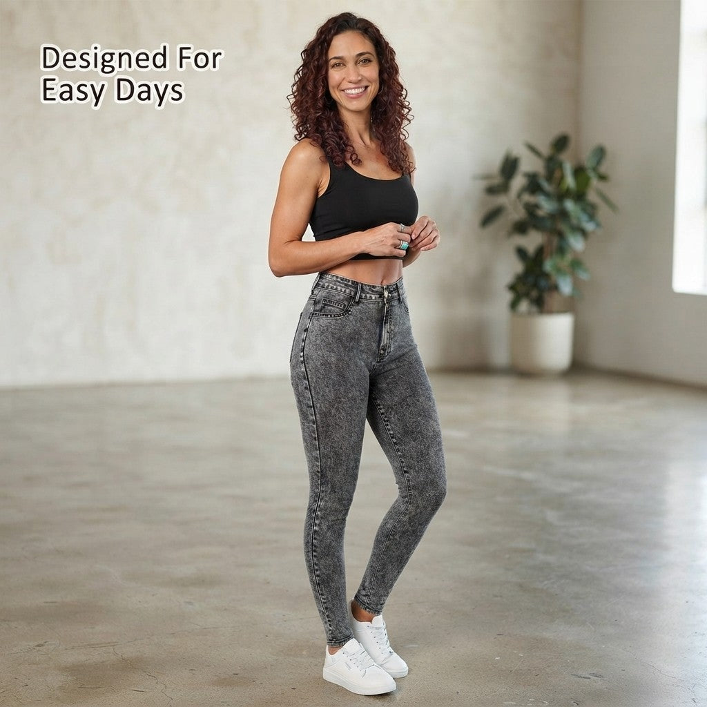 Faux Denim Printed Leggings