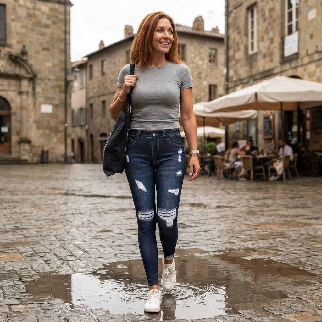 Faux Denim Print Leggings