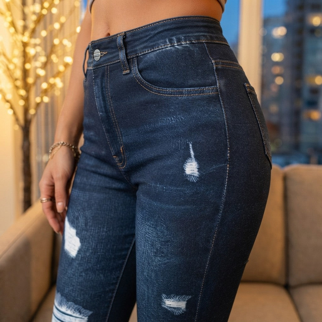 Faux Denim Print Leggings