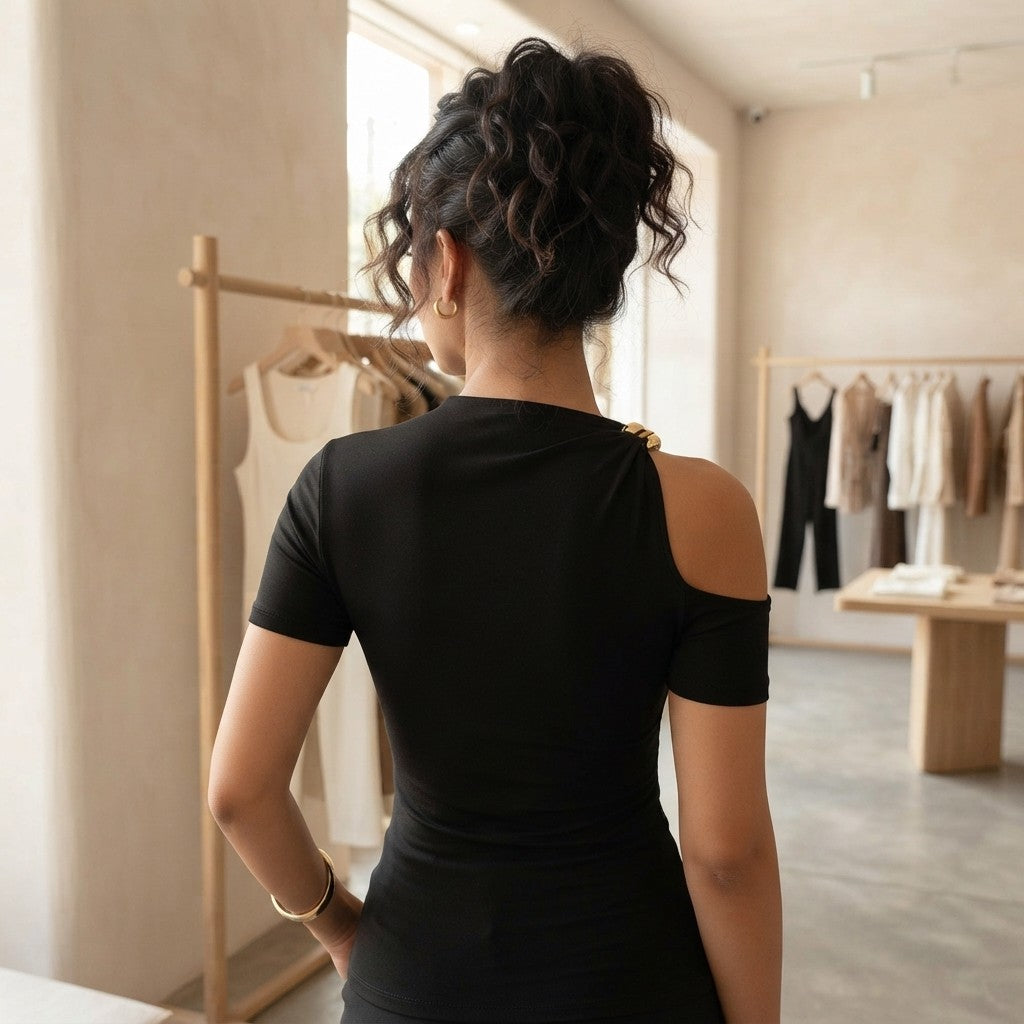 Knit Off-Shoulder T-Shirt