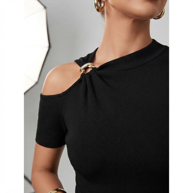Knit Off-Shoulder T-Shirt
